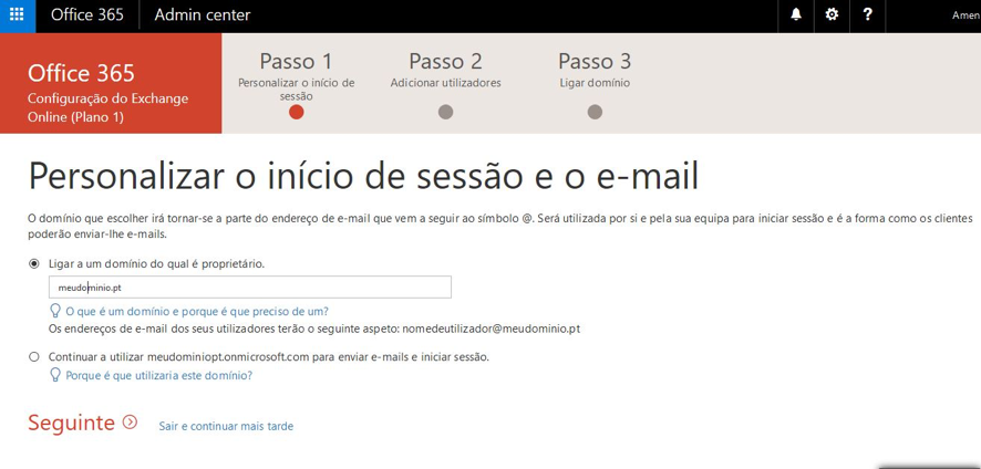 Configuração inicial do Office 365 