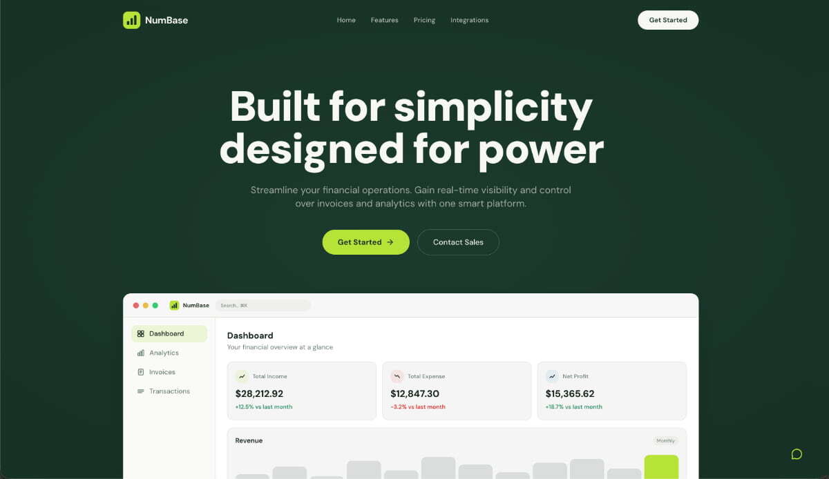 Dashboard de contabilidade criada com o Macaly AI Builder