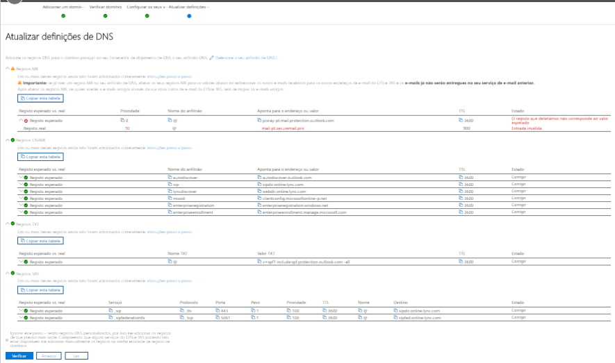 alterar definicoes dns