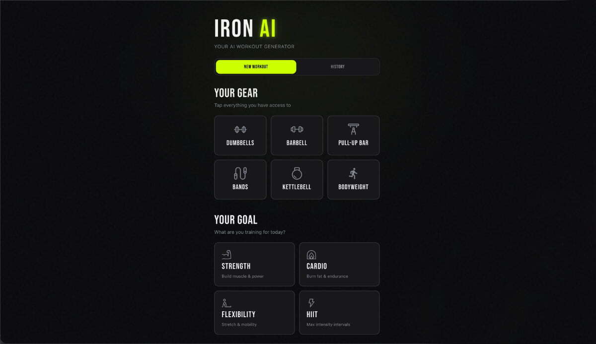 Gerador de treinos com IA criado com o Macaly AI Builder